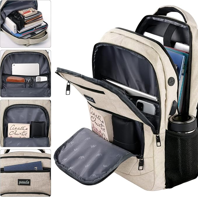 Paude Backpack for School, Laptop, Teens 17.3 Inch College Backpack for University, Business, Work, Travel - Beige