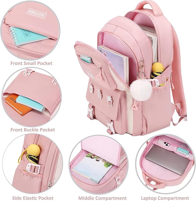 AO ALI VICTORY Backpack for Women Girls Set with Pencil Case 15.6 Inch Laptop School Bag Kids Elementary College Backpacks