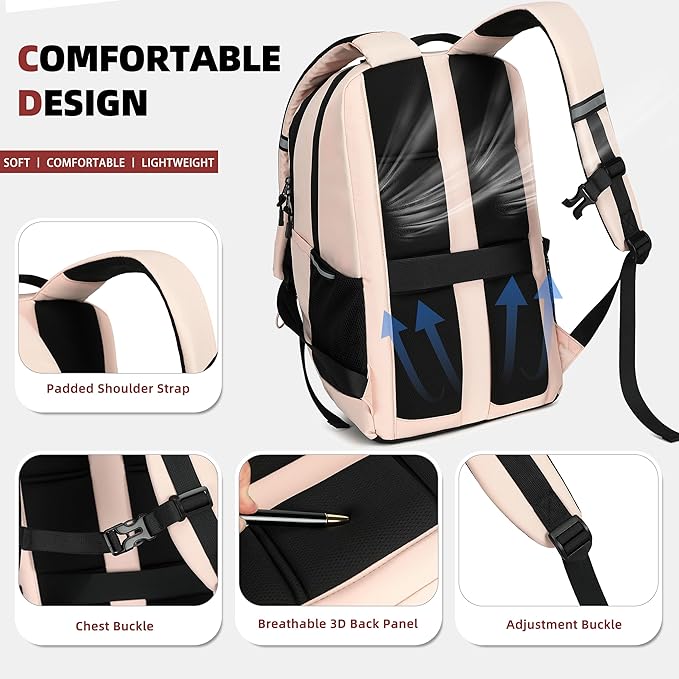 AO ALI VICTORY Women's Laptop Backpack 15.6 inch,Travel Backpack for Men,College Bookbag, Lightweight Outdoor Sport Hiking Back Pack, Everyday Daypack, Pink