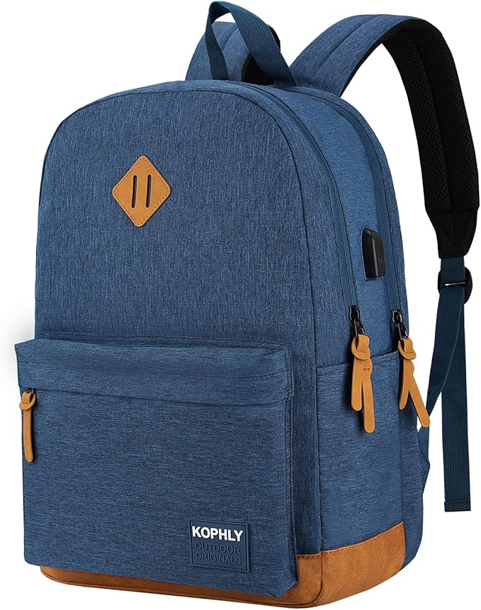 SUPACOOL Lightweight Laptop Backpack with USB Charging Port for Men and Women, Double Layers Backpack for College, Work, Travel, Casual(Navy Blue)