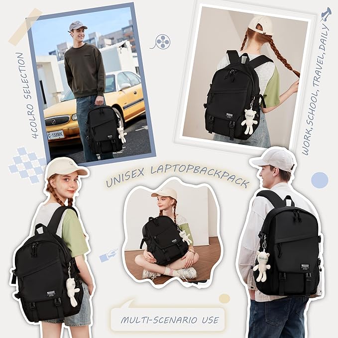 Caoroky knight College Laptop Backpack for Men Women 3 PCS Set Bookbag Large School Backpacks with Lunch Bag Pencil Case Anti Theft Travel Backpack Rucksack-Medium,Black