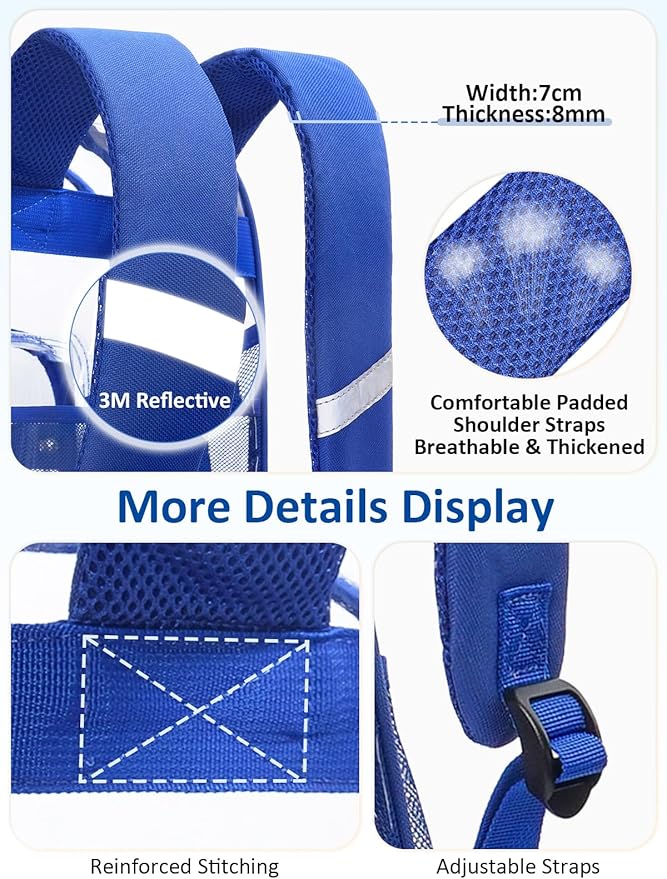 Extra Large Clear Backpack with TSA Lock, Heavy Duty Transparent See Through Clear Bookbag for College, Work, Travel, Casual Sport, Blue