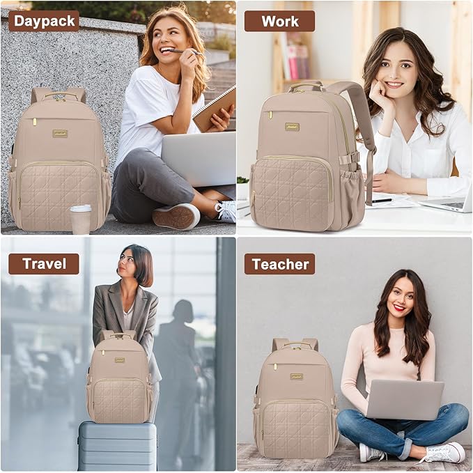 Laptop Backpack for Women Bookbag: 15.6 inch Work Backpacks with Pouch Pocket for Large Capacity Cup & USB Charger College Book Bag Travel Business Nurse Teacher Bookbags Anti-theft Back Pack