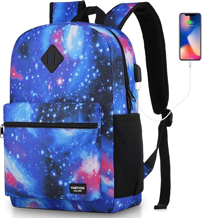 YAMTION Unisex School Backpack,Casual Bookbag Adults and Teens Schoolbag with USB Port for High School College Office Work Travel