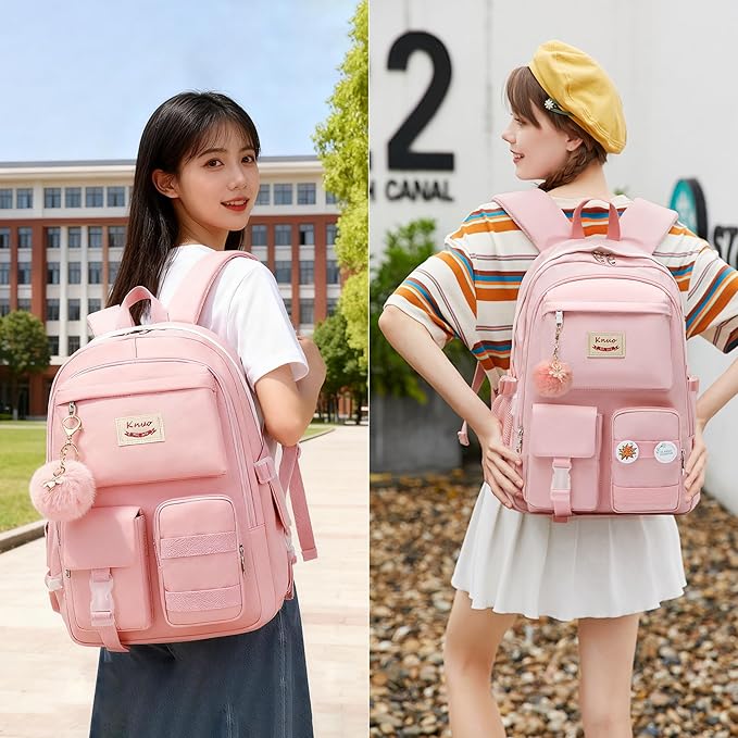 Backpack for Girls Laptop Backpacks 15.6 Inch College Cute Bookbag Anti Theft Primary Elementary School Bag Casual Daypack for Students Teens Girl Women (Pink)