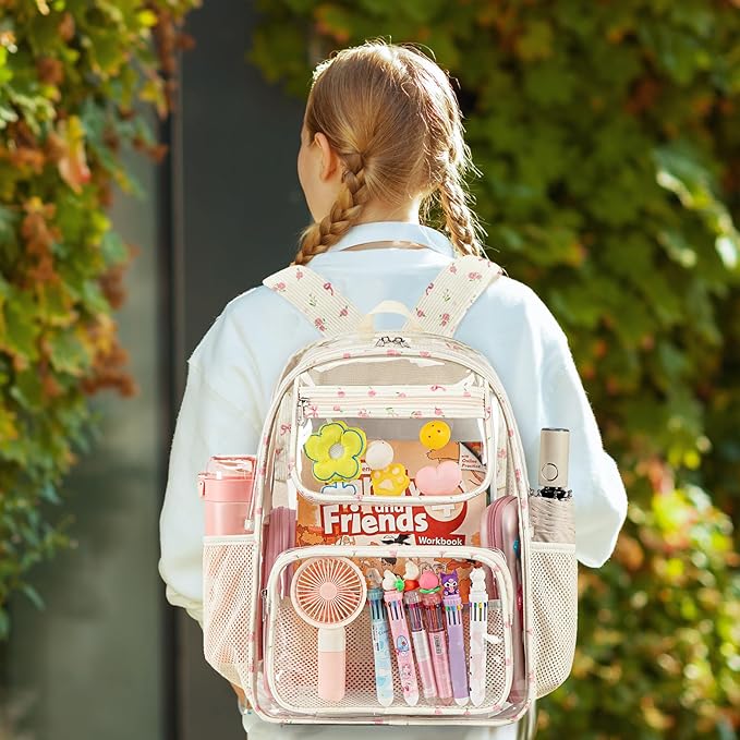 Bluboon Clear Backpack Heavy Duty Kids Boys Clear Bookbag See Through Backpacks with Pencil Case for College Work