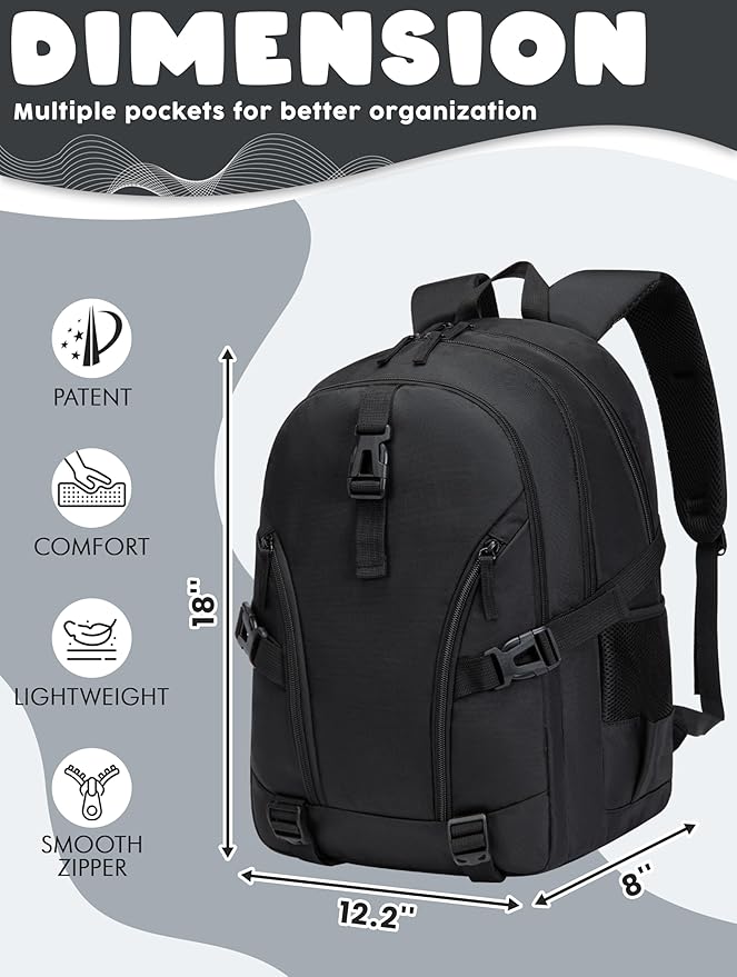 BLUEFAIRY High School Backpack for Girls Boys Middle School Bookbag for Kids Back to School Bag for College with Large Compartment Casual Daypack Mochilas para Niñas Adolescentes 18" Coal Black