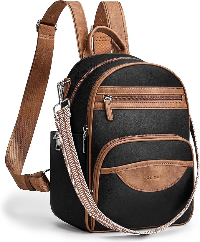 Small Backpack Purse for Women, Mini Backpack Vegan Leather with RFID Blocking & Tablet Pocket, Cute Shoulder Handbag for Travel, School & Work Black Brown