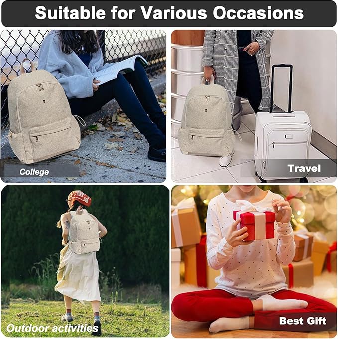 ESVAN Personalized Gifts Backpack Canvas Linen Nylon 17 inch Laptop Bag for Women Casual College