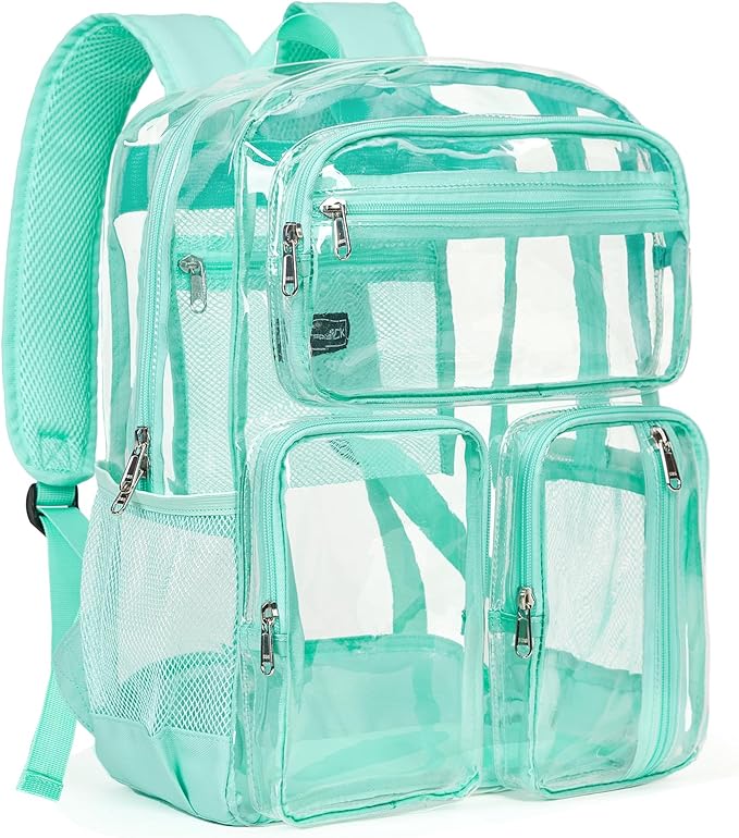Vorspack Clear Backpack Heavy Duty - Large Clear Bookbag Transparent See Through Backpacks for College Work Festival - Mint Green