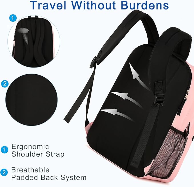 Laptop Backpack 17 inch for Women Men Large College Bookbags Waterpoof Work Business Travel Backpacks Kids School Bag for Girls Boys Students Teens Elementary Schoolbag Casual Daypack Sport-Pink
