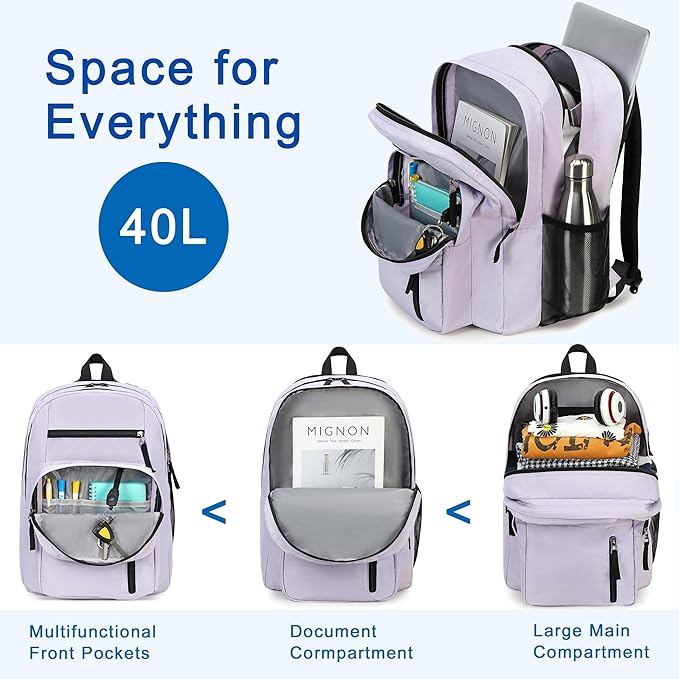 Laptop Backpack 17 inch for Women Men Large College Bookbags Waterpoof Work Business Travel Backpacks Kids School Bag for Girls Boys Students Teens Elementary Schoolbag Casual Daypack Sport-Purple