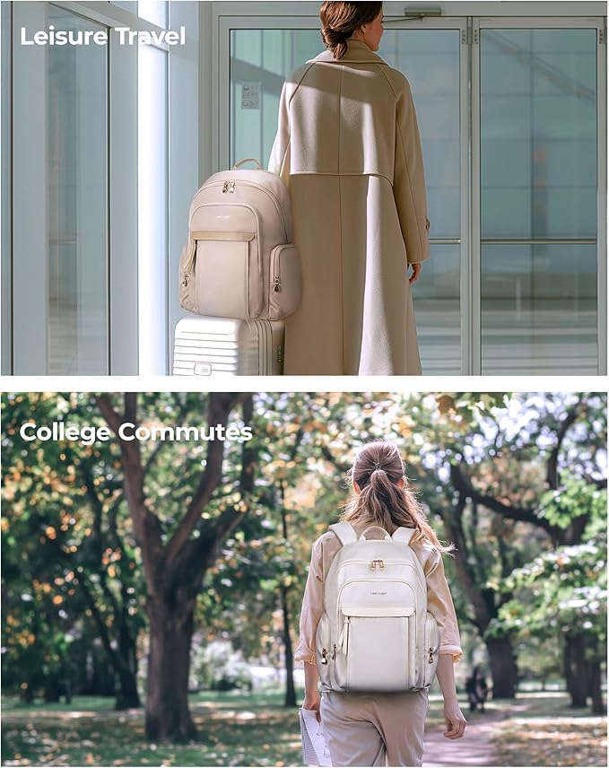 LIGHT FLIGHT Laptop Backpack for Women, 15.6 Inch Work Bag Business Backpack, Water Resistant Travel Bags for College, Beige