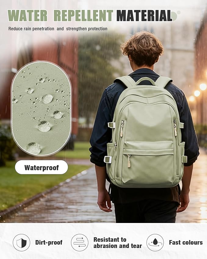 BOXSAM Lightweight Backpack for Women, Large Laptop Travel Backpack Casual Daypack College Bag Rucksack for Men. Green