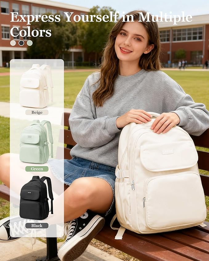 Cute Middle School Backpack For Teen Girls,Waterproof Casual Bookbags,Lightweight Travel Daypack,Basic Laptop College Backpack For Women(White)