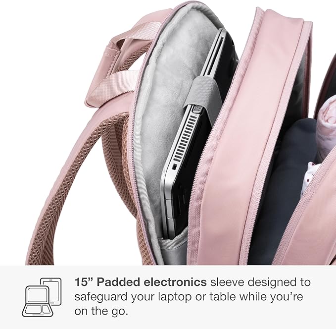Traveler's Choice Iria 20L Backpack for Women, Water Resistant Travel Bag Daypack, Work, College, Business, Commuter, Dusty Pink, Carry-on Laptop Backpack
