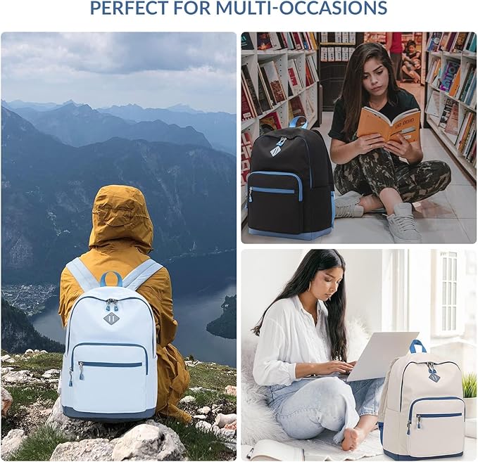 Lohol Classic Backpack for Girls Boys Teens, Lightweight Bookbag for School Travel College, 12.2 * 5.7 * 17.3 Inches (Blue/Blue)