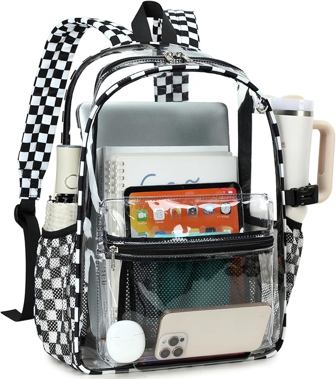 BTOOP Clear Backpack Heavy Duty Transparent Backpack 17" See Through Bookbag for College Work Festival Security with Padded Strap Large Capacity Purple