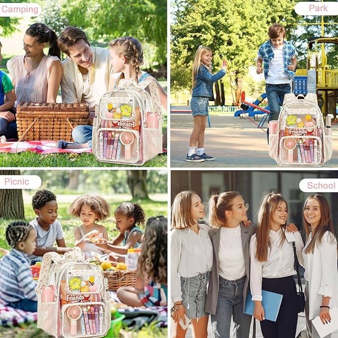 Bluboon Clear Backpack Heavy Duty Kids Boys Clear Bookbag See Through Backpacks with Pencil Case for College Work