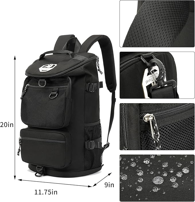 Kalesi Gym Duffle Bag Backpack 4-Way Waterproof with Shoes Compartment for travel Sport Hiking laptop (Black)