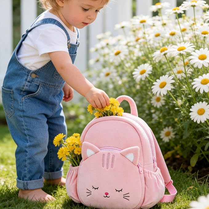 Lazada Back to School Gifts for Girls Cat Plush Toddler Backpack for Girls Cat Animal Design Kitty Kids Backpack Soft Backpack for Baby Girls11 inches.