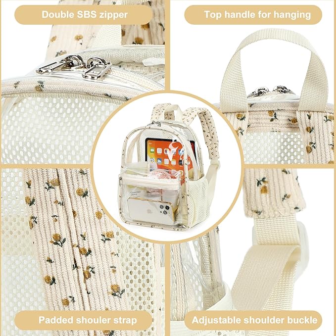 BTOOP Clear Mini Backpack for Stadium Events 12x12x6 Small Transparent Backpacks Plastic See Through Clear Bag for Concerts Work Festival Security Travel