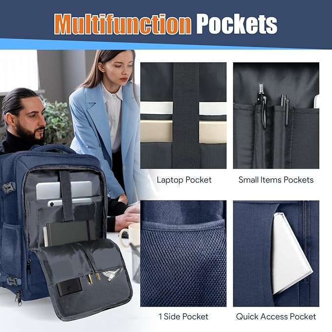 Expandable Carry On Backpack 40L-50L, Large Travel Weekender Bag with Waterproof Wet Pocket, Anti-Theft TSA 18 Inch Laptop Rucksack for Men Women Flight Approved Business, Blue