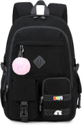 Girls Laptop Backpack Corduroy Bookbag For Teen Big Studen School Bag Durable Travel Daypack (1black)