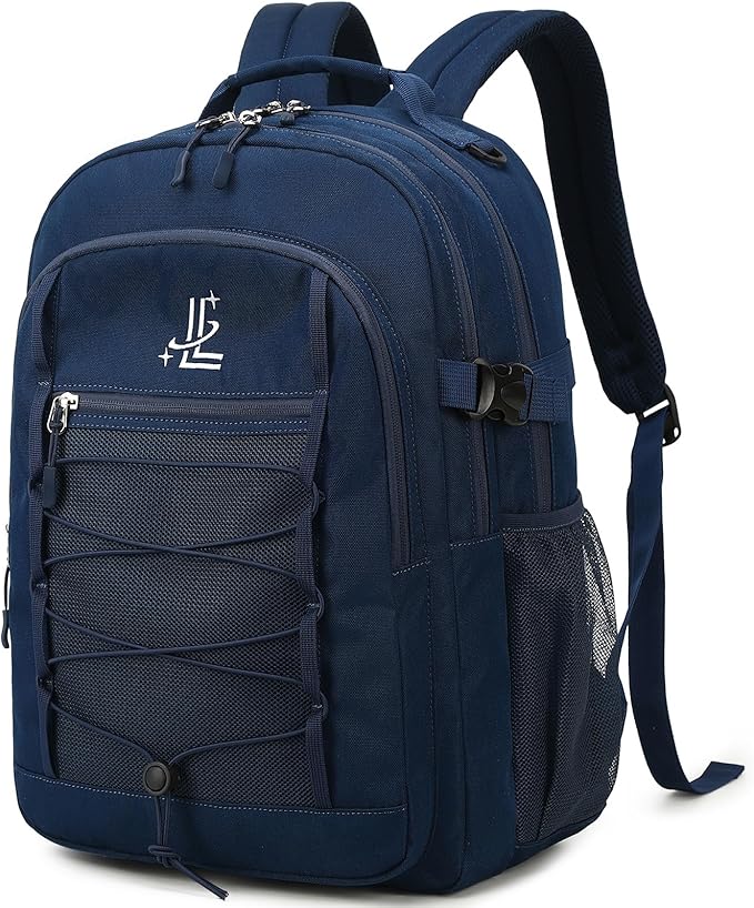 Lanola Basic Multi-Pocket Multipurpose Casual Backpack Water Resistant Bag for Business Travel Hiking Daypack - Dark Blue