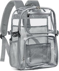 Large Clear Backpack Heavy Duty, 17 inch Clear Bookbag for Boys Girls Women Men, See Through Transparent Backpack With All-Around Reflective Strips for College Work Travel,Grey