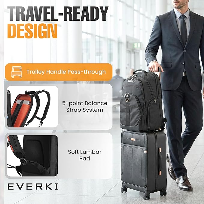 EVERKI Atlas Business 29.5L Laptop Backpack – Travel-Friendly Business & Office, Professional Backpack for Men & Women, Durable Computer Bag with Adjustable Padded Compartment, Fits 11"-15.6", Black