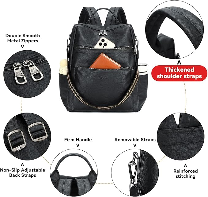 Vegan Leather Laptop Backpack for Women 15.6 Inch Work Backpack Purse for Travel College