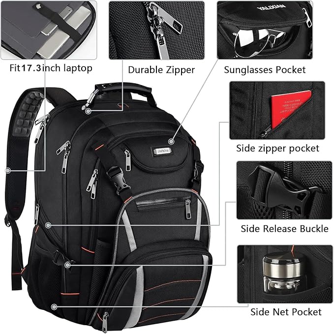 Jiefeike Travel Laptop Backpack, Extra Large Bookbag for Men Women,Basketball Backpack with USB Charging Port RFID Anti Theft TSA Approved College Student Waterproof Bag Fits 17 Inch Computer Notebook