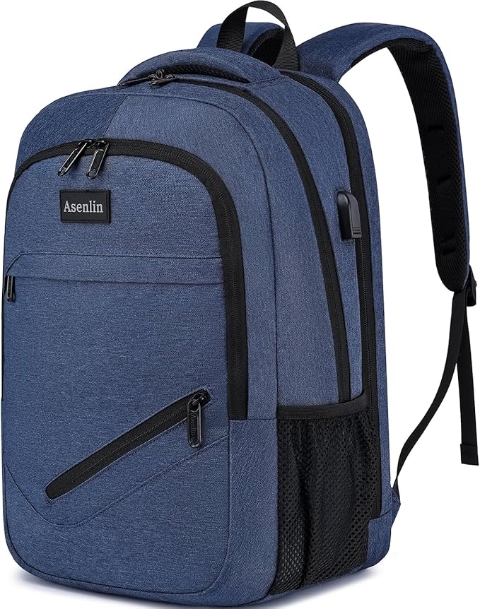 Asenlin Travel Laptop Backpack for Women & Men,Water Resistant Business Slim Sturdy Laptops Backpack with USB Charging Port,Fits 15.6 Inch Notebook College School Computer Bag-Blue