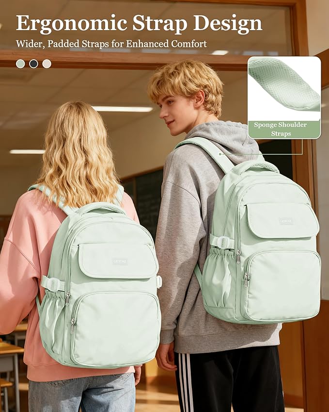 Aesthetic College Backpacks For Women Men,Waterproof High School Back pack,Kawaii Backpack For Teens Girls Boys,Student Latop Travel Backpack(Mint Green)