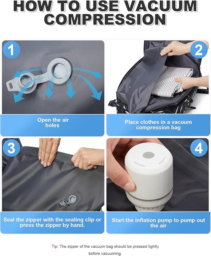 VGCUB Vacuum Backpack Travel with Pump Vacpack System Storage Compression Carry on Work Laptop Waterproof College Bags Casual Daypack Backpacks for Women Men with USB Charging Port Leaf Black