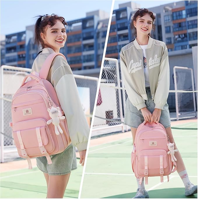 Hidds College Backpack Laptop Backpacks 15.6 Inch for Men Women Elementary Middle High School Book Bag For Teens Girls Boys Student Anti Theft Travel Daypack Large Bookbags-Pink