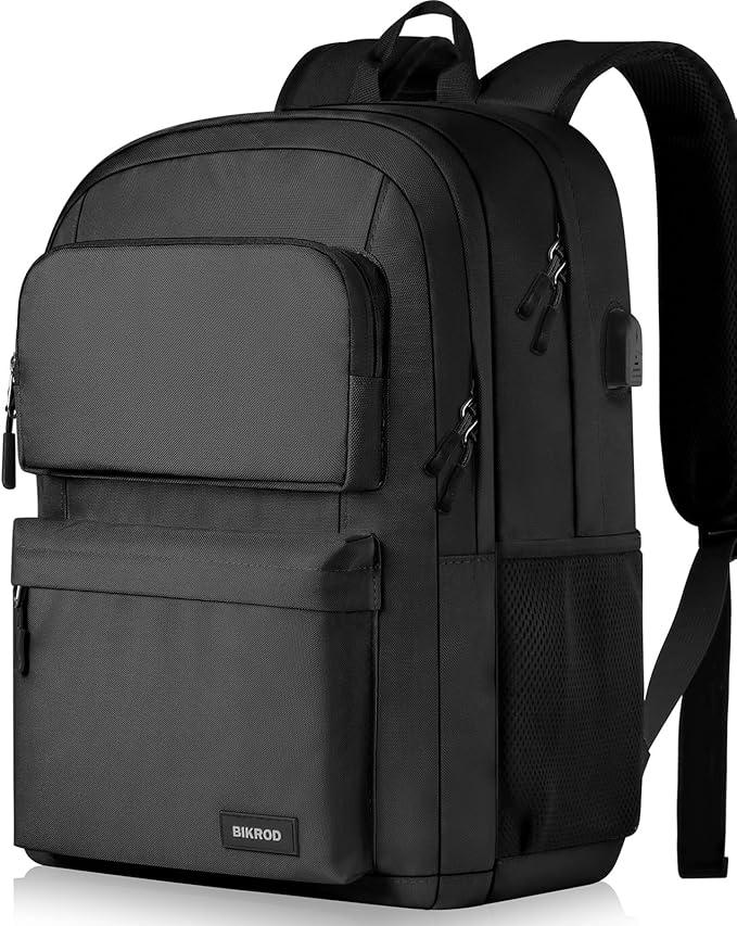 BIKROD Backpack for School Teen Boys and Girls, School Backpack for Men and Women, Large Kids Bookbag with USB Charging Port Fit 15.6 Inch Laptop/Notebook, Black