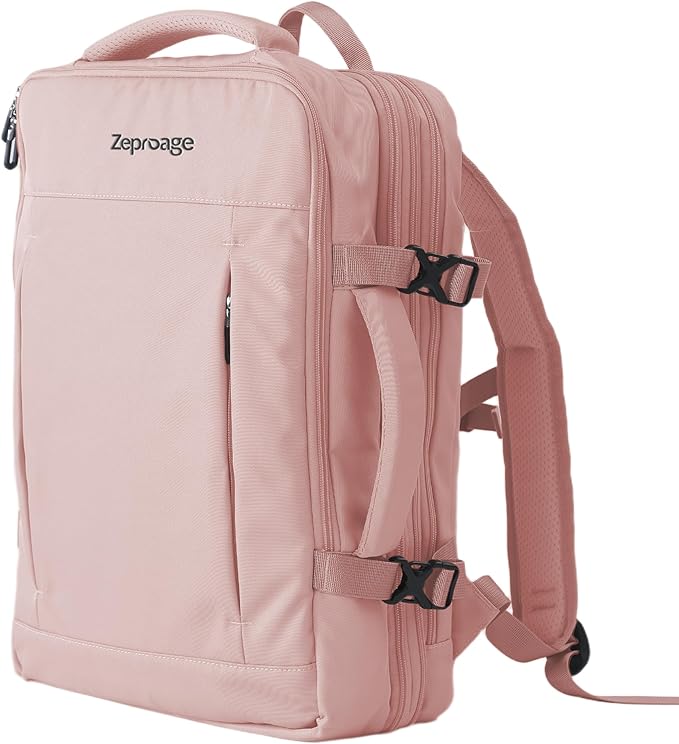 Travel Backpack, Expandable Large Capacity Business Work, Water Repellent Carry On Daypack with USB Charging Port, Fit 17 Inch Laptop, Bag for Men and Women, Pink