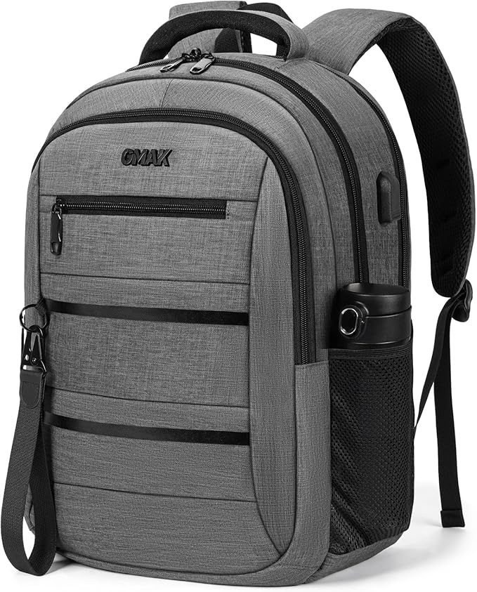 GMAK Travel Laptop Backpack for Men & Women, Business Anti Theft Laptops Backpacks with USB Charging Port, Fits 15.6 Inch Notebook, Water Resistant College School Computer Bag for Travel Sports, Grey