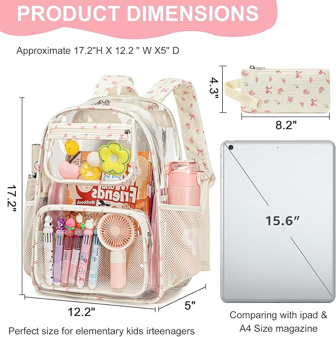 Bluboon Clear Backpack Heavy Duty Kids Boys Clear Bookbag See Through Backpacks with Pencil Case for College Work