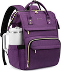 LOVEVOOK Laptop Backpack for Women with Giant Tumbler Holder Pocket,17 inch Waterproof Travel Backpack Purse Computer Laptop Bag,Professional Work College Nurse Teacher Backpack Daypack,Dark Purple