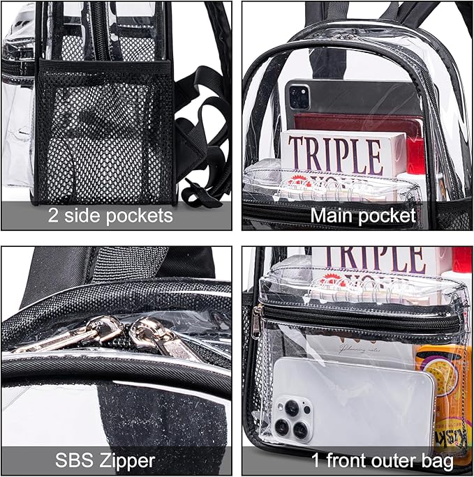 BTOOP Clear Mini Backpack for Stadium Events 12x12x6 Small Transparent Backpacks Plastic See Through Clear Bag for Concerts Work Festival Security Travel