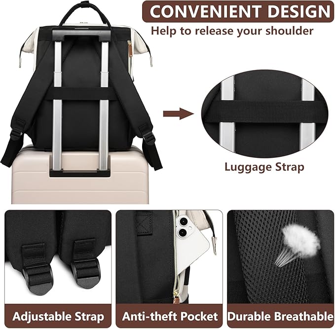Backpack for Women, Fits 15.6 Inch Laptop Bag Fashion Travel Work Bag, Business Computer Waterproof Backpack Purse, College Backpacks Beige Black Brown