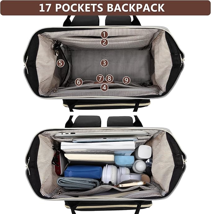 Women Laptop Backpack Work Bag: 17 inch Travel Computer Backpacks for Nurse Teacher Waterproof College Bookbag with USB Charger Anti-theft Casual Business Backpack Purse Black Grey Brown