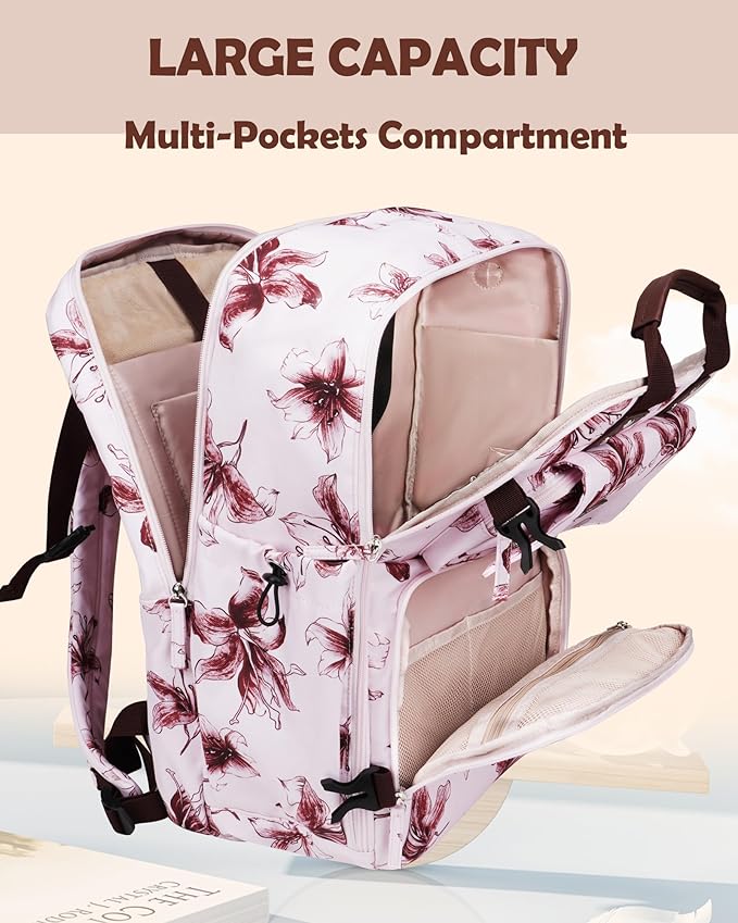 Travel Backpack for Women, Flight Approved Laptop Backpack Carry on Luggage for 17inch Laptop and Travel Essentials, Waterproof Personal item Travel Bag for Work Business Weekend Trip Overnight, Pink