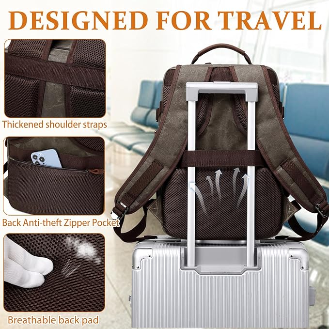 BOVIP Travel Backpack for Men, Carry On Backpack, Flight Approved Personal Item, 17 inch Laptop Backpack, Light Green