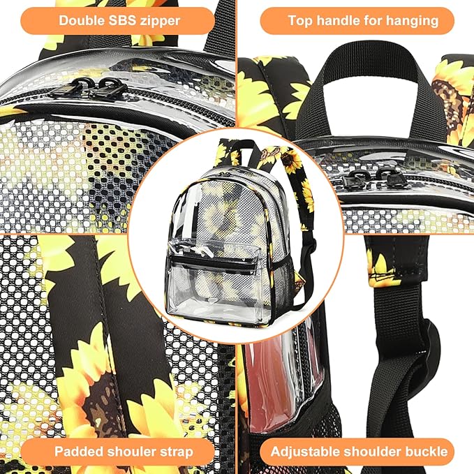 BTOOP Clear Mini Backpack for Stadium Events 12x12x6 Small Transparent Backpacks Plastic See Through Clear Bag for Concerts Work Festival Security Travel
