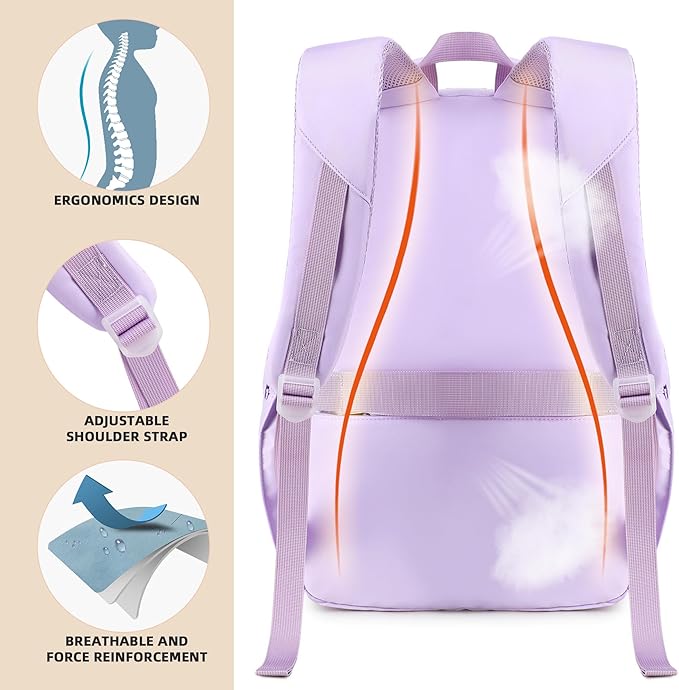 Backpack for Girls,School Backpacks for Teen,Cute College Bags for Women Students Large Bookbag 15.6 Inch Laptop Bag Back Pack Kids Kindergarten Elementary Casual Travel Daypacks Purple