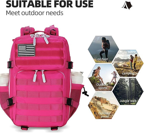 45L Tactical Assault Backpack 3 day assault pack with Molle Waterproof backpack Rucksack for Tactical Backpacks (Rose Red)